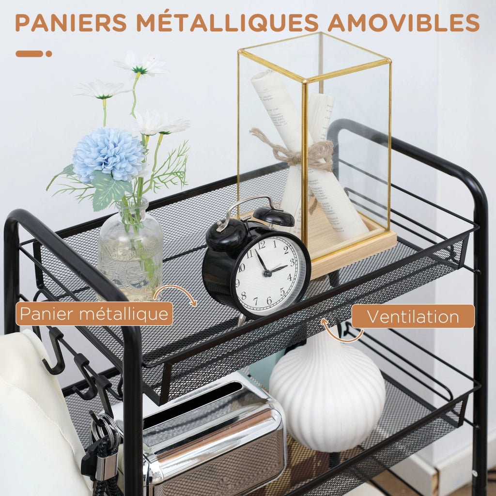Carrello a 4 livelli con cestini ¨C zephmum ¨C 45x26.5x84 cm Nero