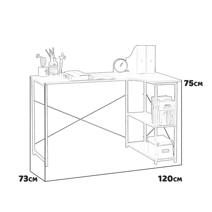 Gale - scrivania angolare in legno e metallo con 2 ripiani - 120x73x75 cm