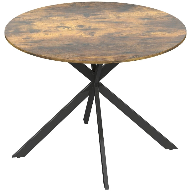 Tavolo da pranzo rotondo industriale Ø100 cm, piano effetto legno, gambe in acciaio, Rustico marrone