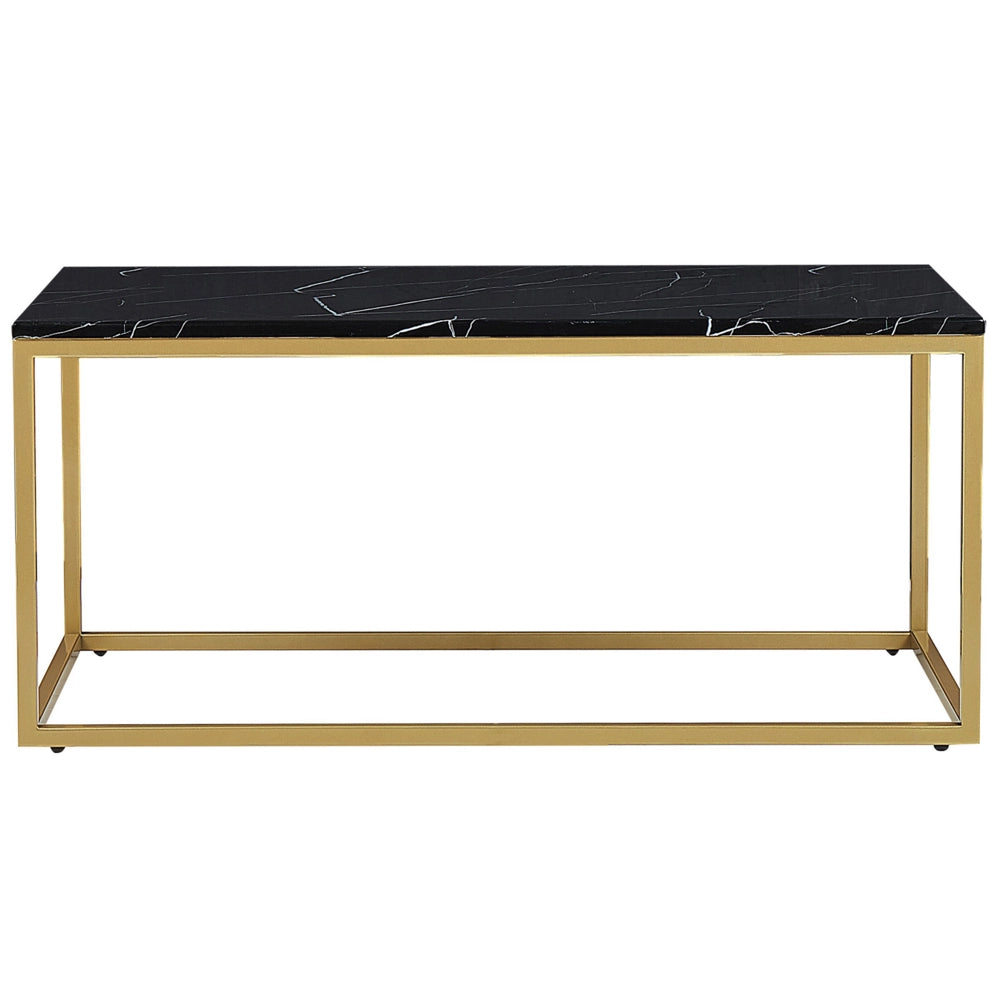 Tavolino da Caffè Nero Effetto Marmo Gambe in Metallo dorato 100 x 60 cm Rettangolare Industrial Glam