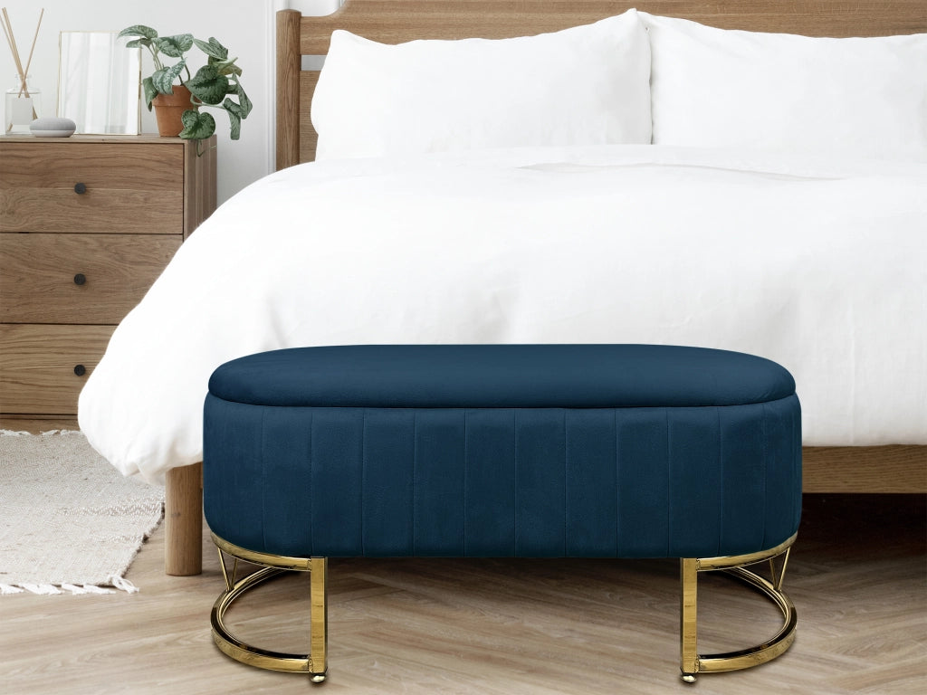 Panca Imbottita Divanetto In Velluto Contenitore Pouf PortaOggetti Panca Sgabello A Pie Di Letto Con Gambe In Metallo Dorato Cassapanca Ingresso Legno Massello Panchina  - Petrolio