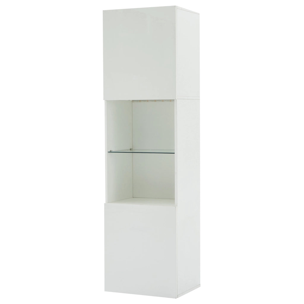 Vetrina bianca lucida con illuminazione LED - Zephmum- 45x35x160 cm, 1 ripiano in vetro
