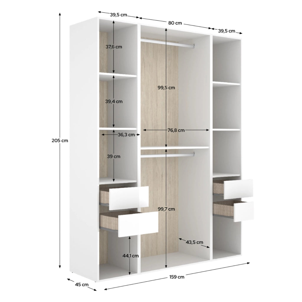 Armadio Camera da Letto Gardiner, Guardaroba Grande 7 Ripiani, 45x205h cm Bianco