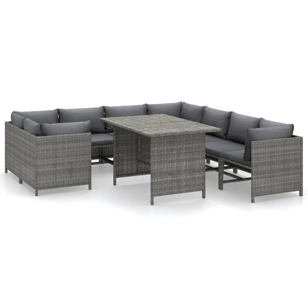 Set Divani da Giardino 9 pz con Cuscini in Polyrattan Grigio 3059772