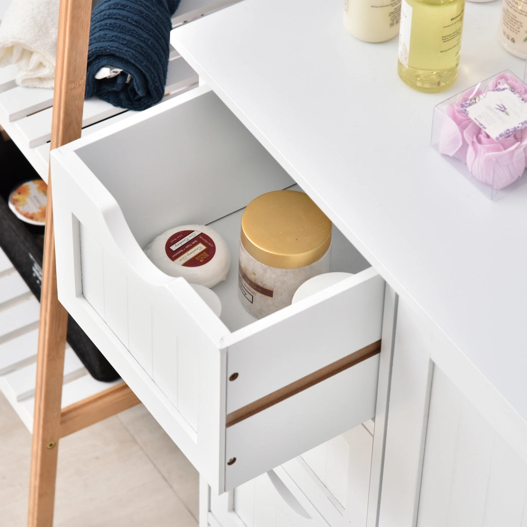 Mobile da Bagno con Anta, 4 Cassetti e Ripiano Regolabile ¨C zephmum ¨C 56x30x83 cm Bianco