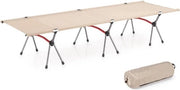 Letto da campeggio - Campo - Estensore - Inclinabile - Ripiegabile - Leggero - Supporti regolabili - Alluminio - Tela Oxford - Khaki - 1900 x 650 x 170-380 mm - 1 persona - Inclusa borsa di stoccaggio - Per campeggio, ufficio o emergenze