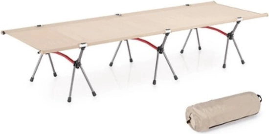 Letto da campeggio - Campo - Estensore - Inclinabile - Ripiegabile - Leggero - Supporti regolabili - Alluminio - Tela Oxford - Khaki - 1900 x 650 x 170-380 mm - 1 persona - Inclusa borsa di stoccaggio - Per campeggio, ufficio o emergenze