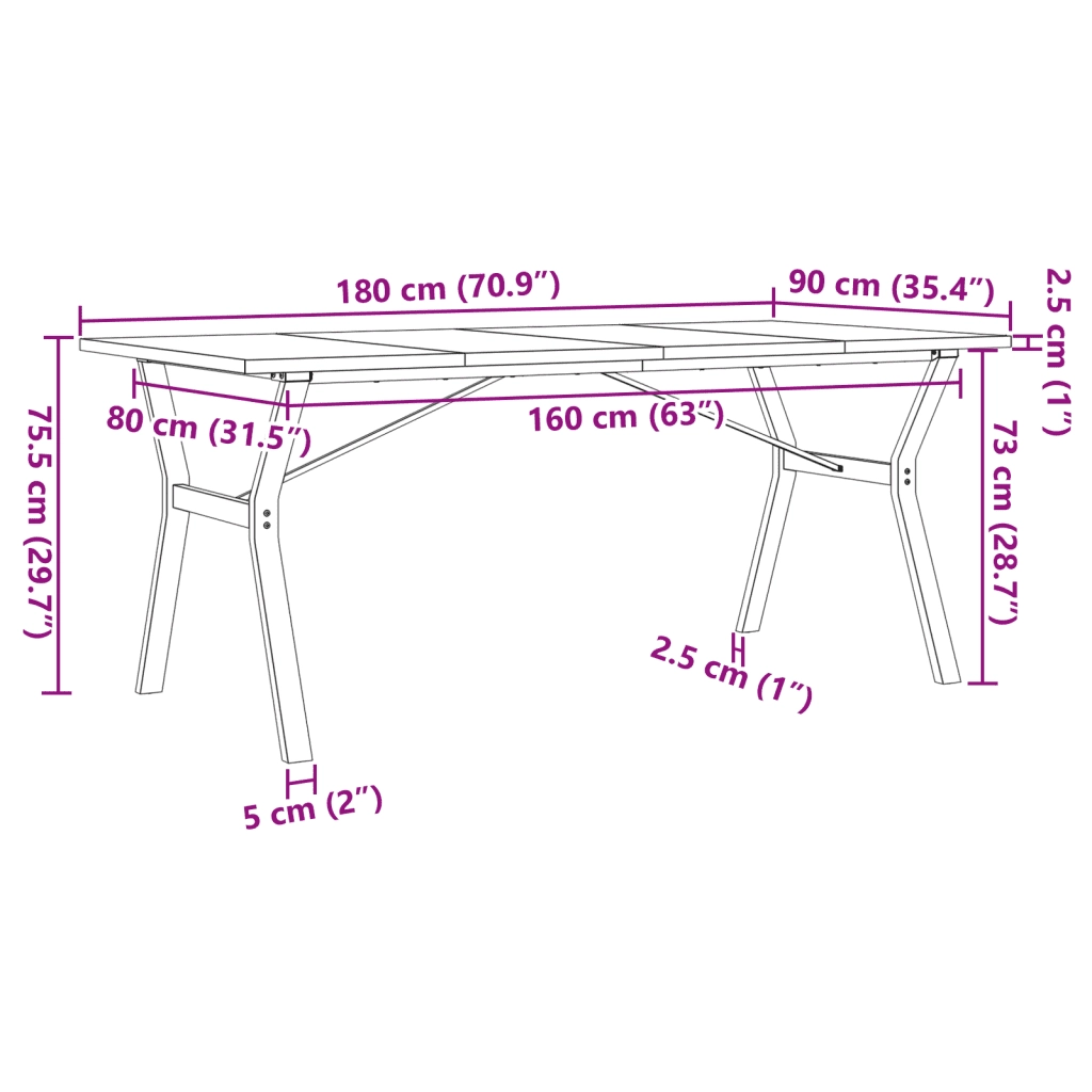 Tavolo da Pranzo | Tavolo da cucina Telaio a Y 180x90x75,5 cm Legno Pino e Acciaio