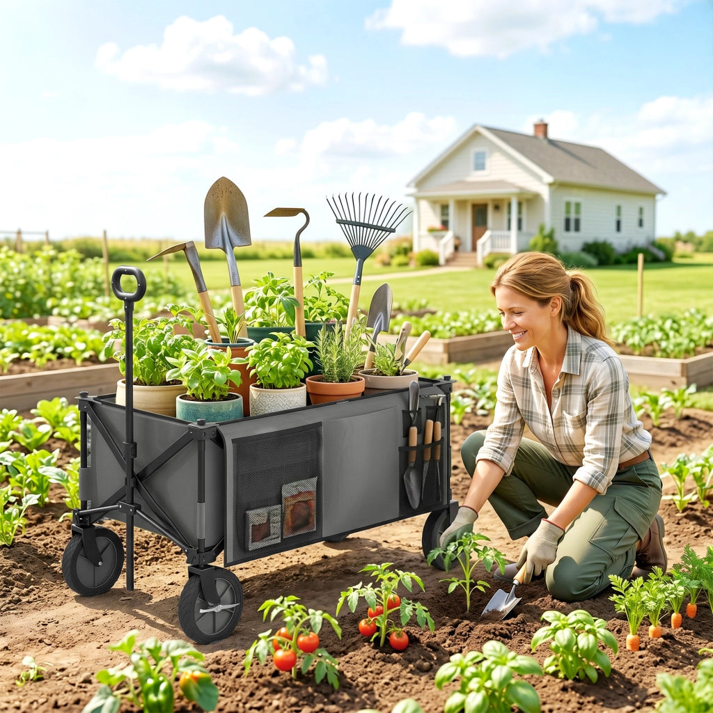 Carrello da giardino pieghevole ¨C zephmum ¨C 100x55x93 cm, acciaio, grigio scuro