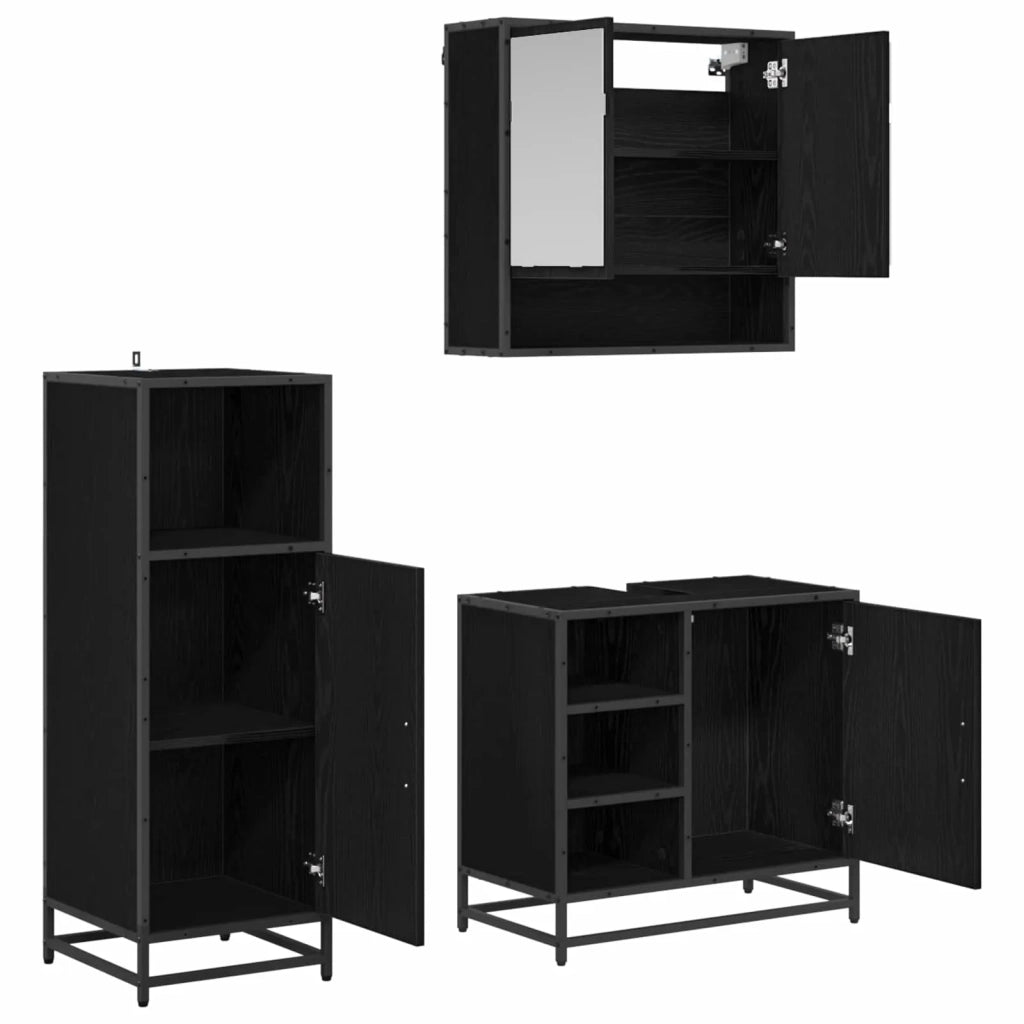 Set di mobili per il bagno 3 pcs Rovere Nero Legno multistrato