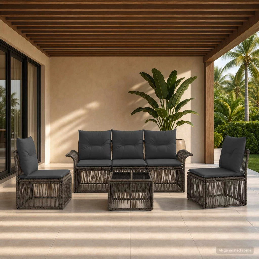Set Divano da Giardino 6 pz Grigio polyrattan 3434789