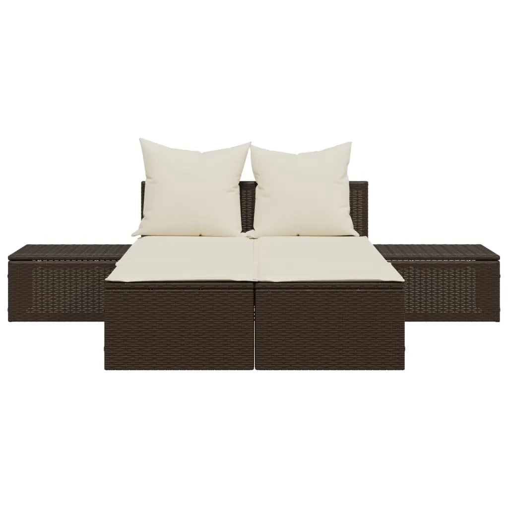 Lettino Prendisole con Cuscini Marrone in Polyrattan 368390