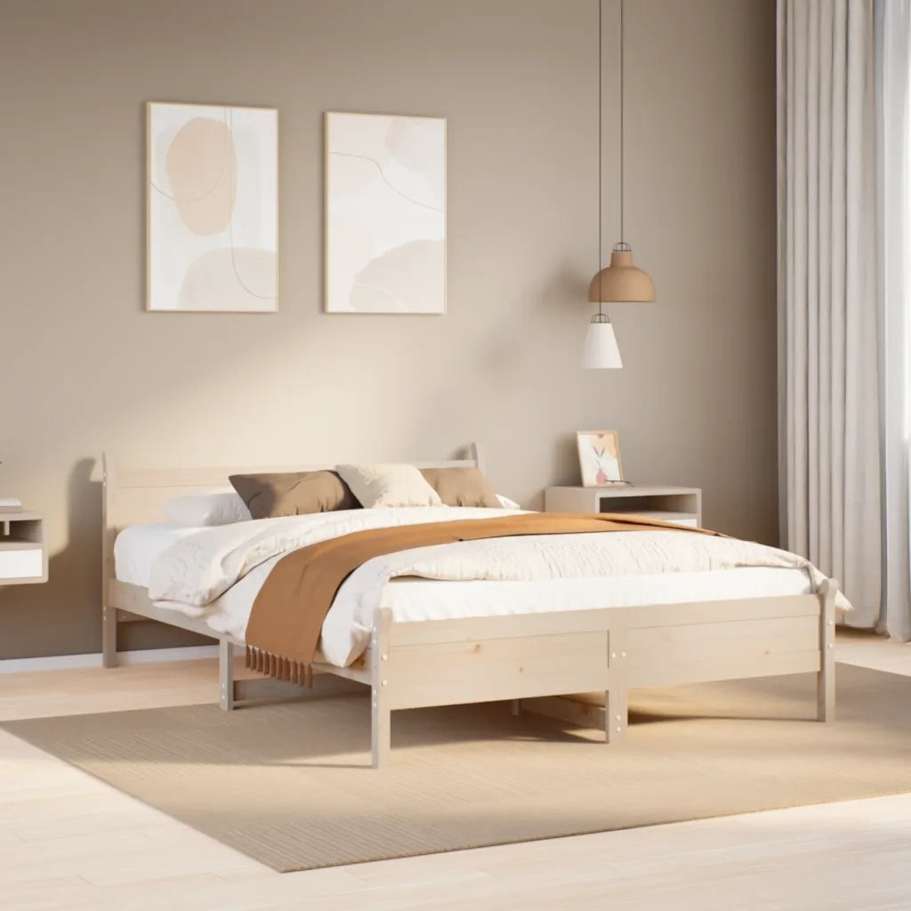 Letto matrimoniale | Letto per adulti | Letto senza Materasso 135x190 cm in Legno Massello di Pino