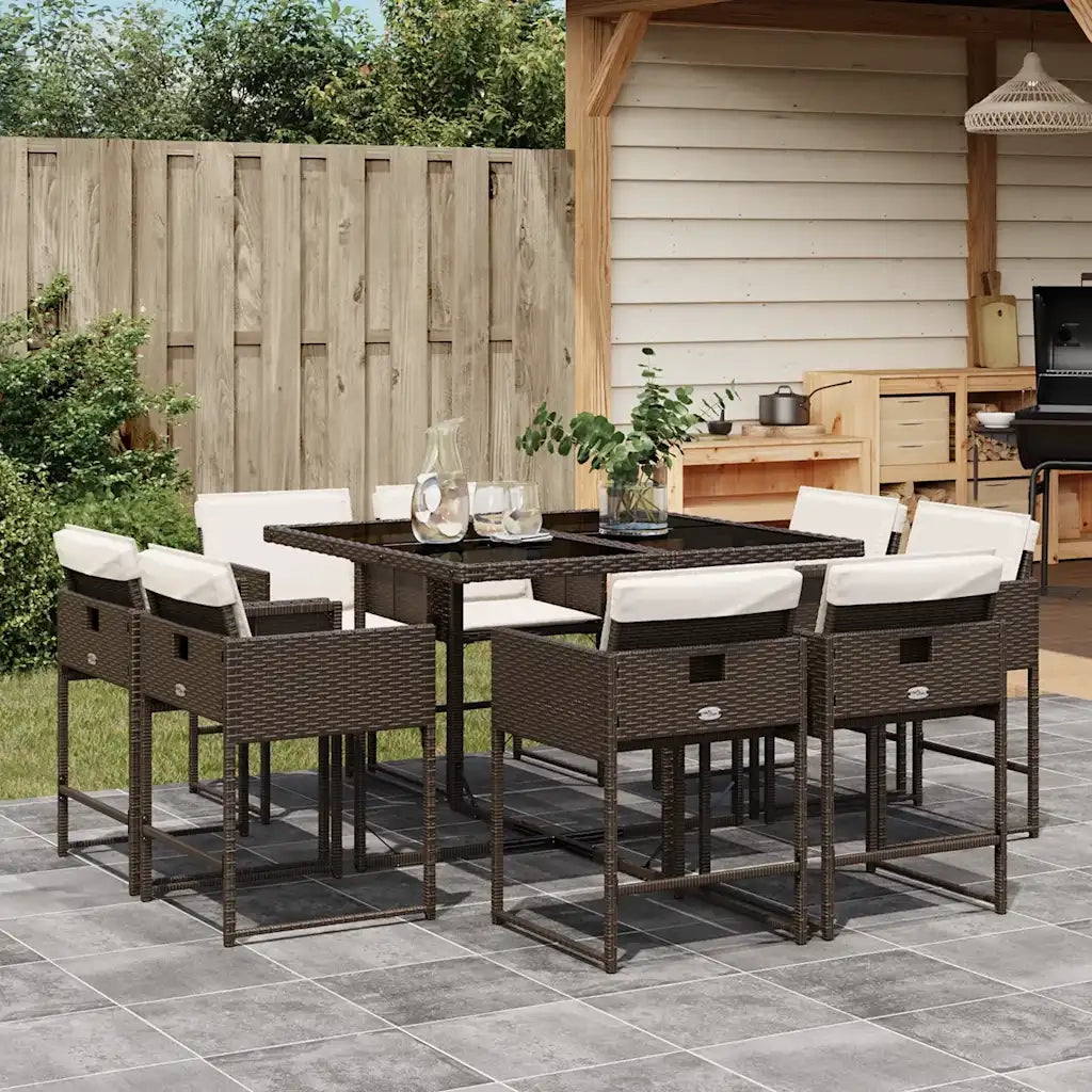 Set da Pranzo da Giardino 9pz | Set Salotto da Giardino con Cuscini Marrone in Polyrattan