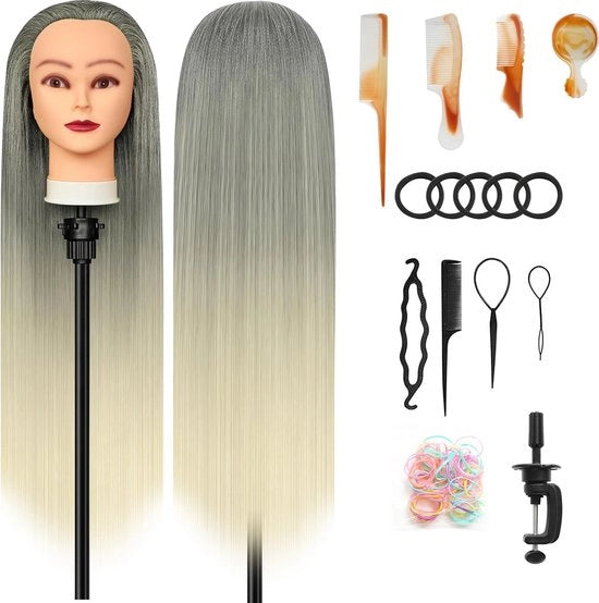 Manichino Capelli - Capo di Prova - Incluso Accessori - Blondi/Grigi