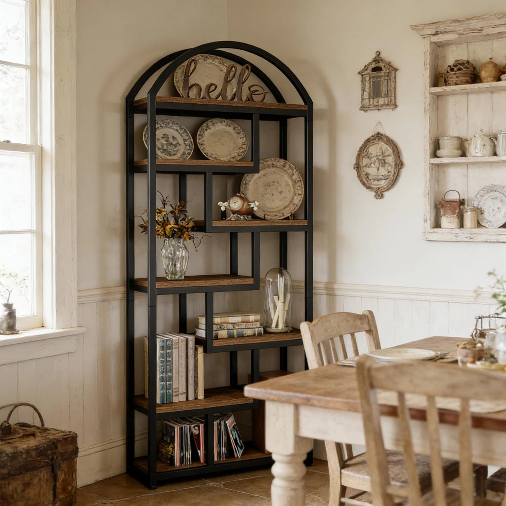 LIBRERIA 180 cm Design industriale MDF e metallo Nero/Marrone rustico