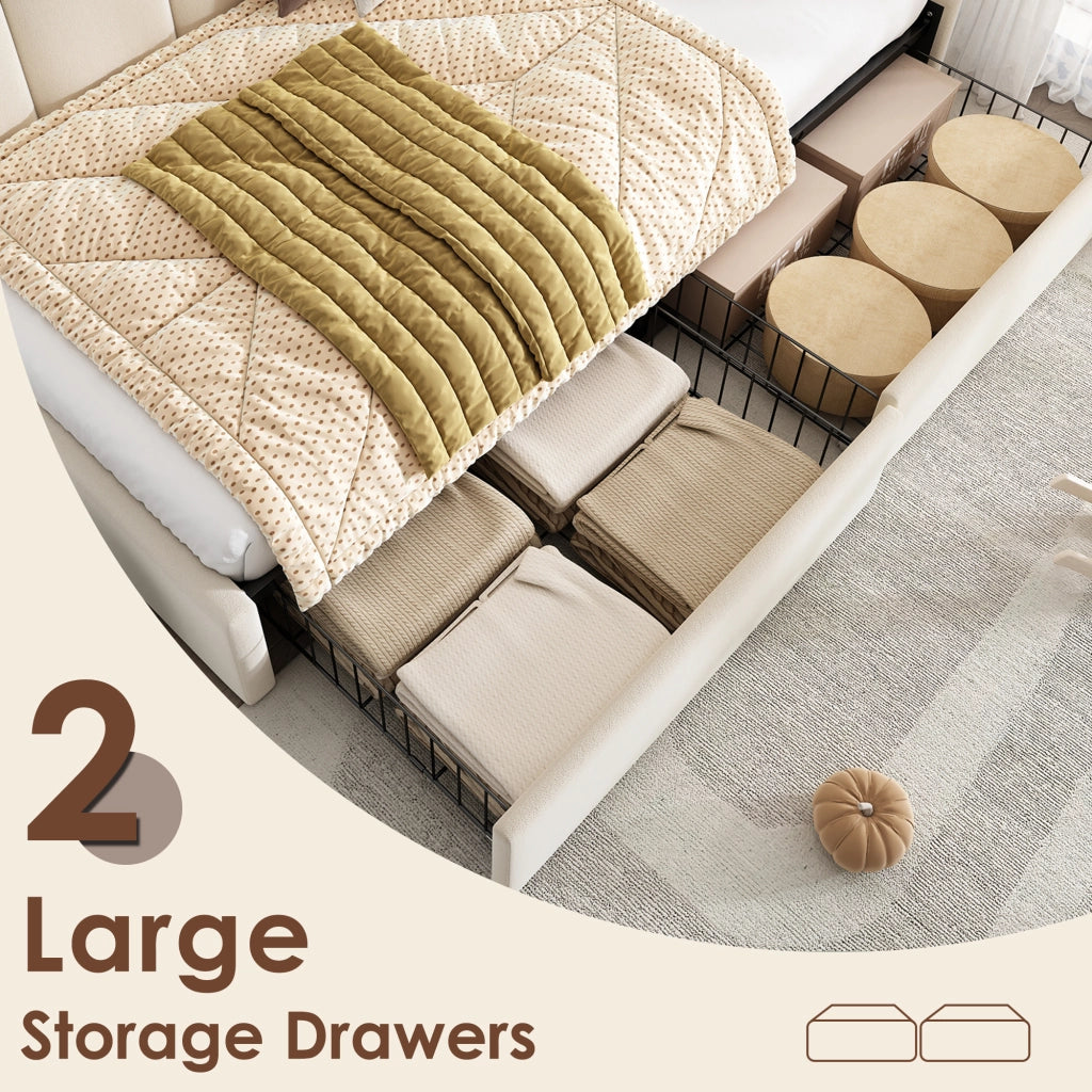 OKWISH Letto Singolo 90×200 cm, Letto con Cassetti con 2 Cassetti, Struttura Reversibile in Velluto, senza Materasso, Beige