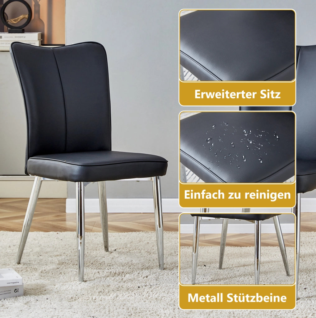 Set di 2 sedie da pranzo moderne 89 cm; in PU nero con gambe in metallo argento
