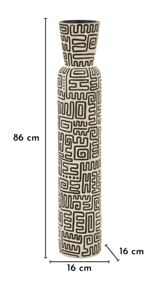 Vaso Resina Nairobi Ø16x86 cm in Resina Bianco e Nero