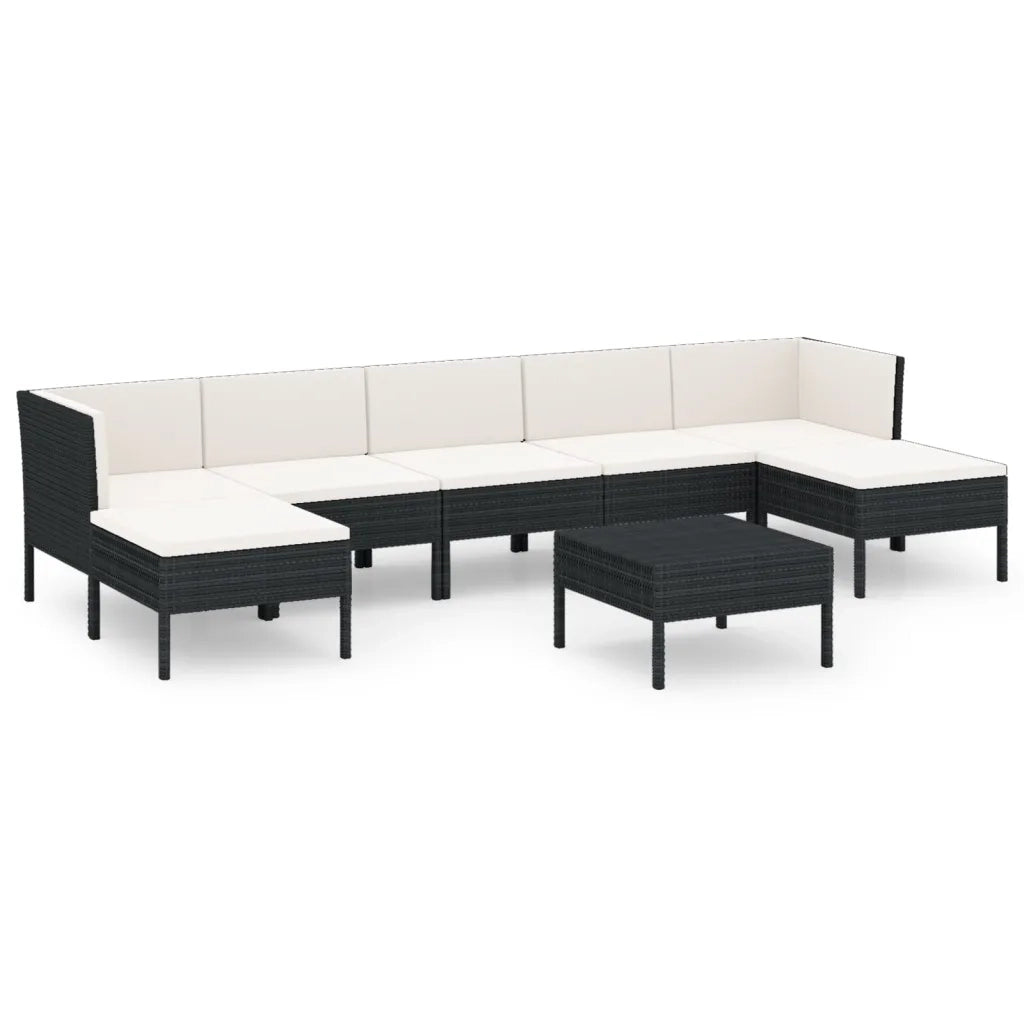 Set Divani da Giardino 8 pz con Cuscini in Polyrattan Nero 3094544