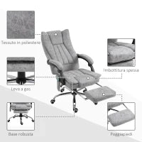 Sedia da Ufficio Massaggiante e Riscaldante ad Altezza Regolabile, Poltrona con Poggiapiedi, Sedia Ergonomica in Microfibra, 62x70x113-120 cm, Grigio