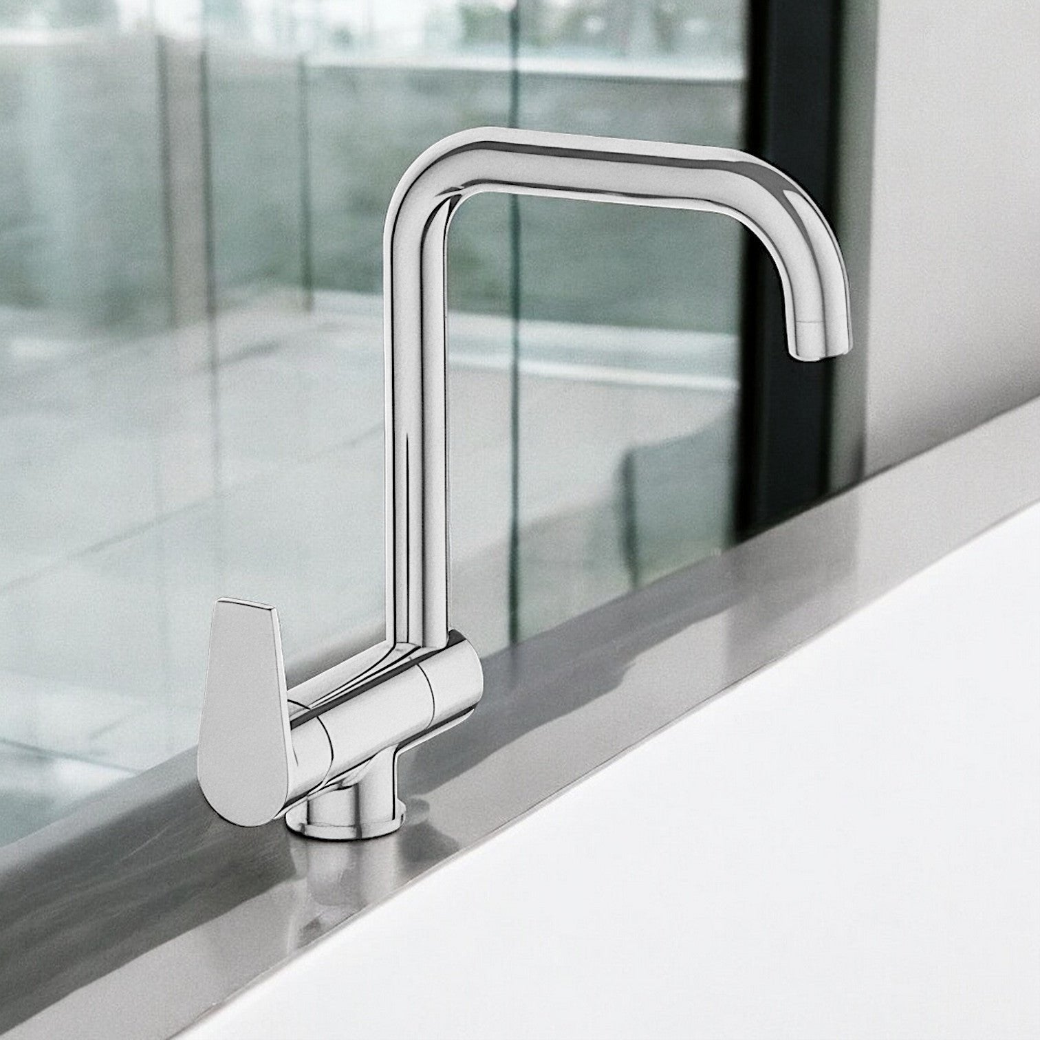 Miscelatore per lavello sottofinestra abbattibile completo