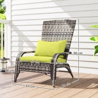 Sedia da Giardino Adironrack con Braccioli e Cuscini, Sedia in Rattan e Acciaio per Interni ed Esterni, 64x80x90 cm, Verde