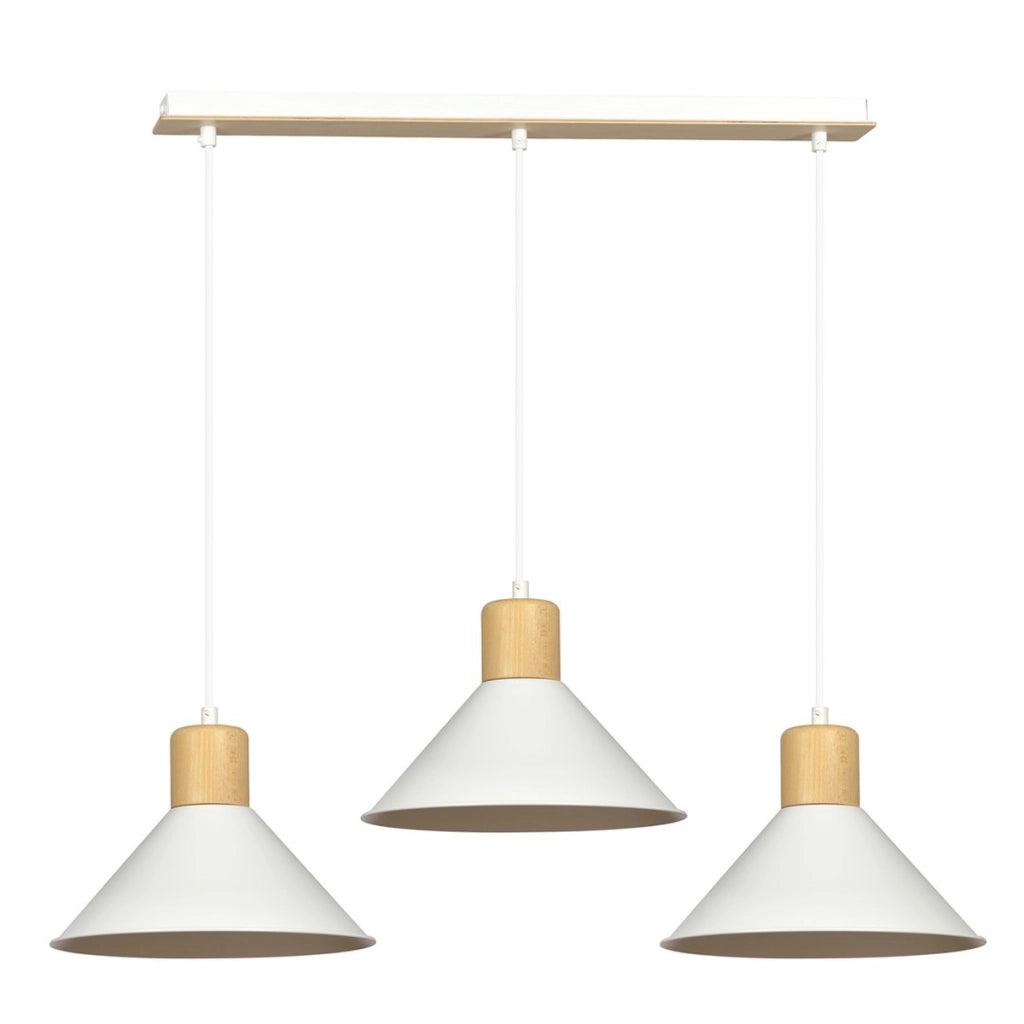 Lampada a sospensione ROWEN con inserti in legno e finitura bianca opaca