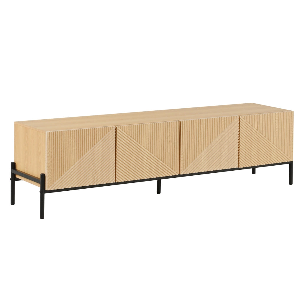 Mobile TV moderno 163;5x40x45 cm in MDF effetto legno naturale con 4 ante e struttura geometrica