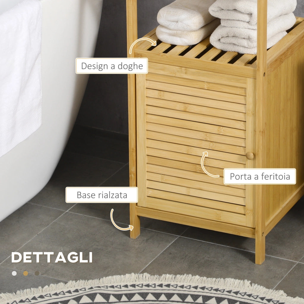 Mobiletto Bagno con Armadietto ¨C Minimal ¨C Legno Naturale 33x36.5x67cm