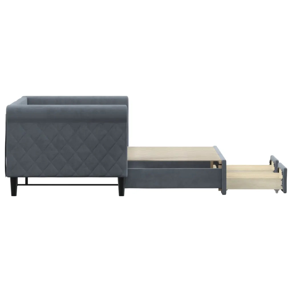 Divano Letto Estraibile Cassetti Grigio Scuro 80x200cm Velluto