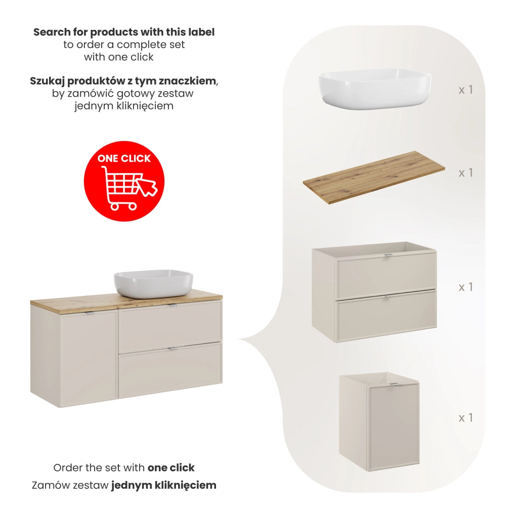 Set mobili bagno 120 cm con piano e lavabo da appoggio Smile Bella Cashmere 120 cm