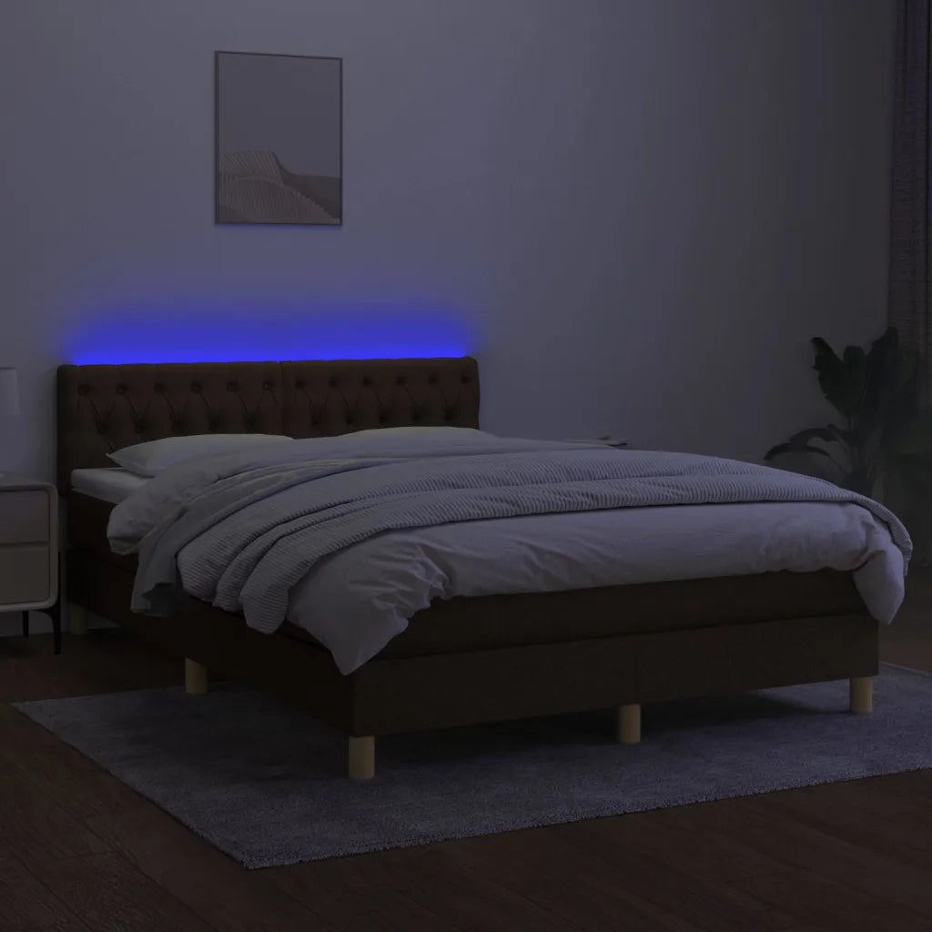 Letto a Molle Materasso e LED Marrone Scuro 140x200 cm Tessuto cod mxl 61434