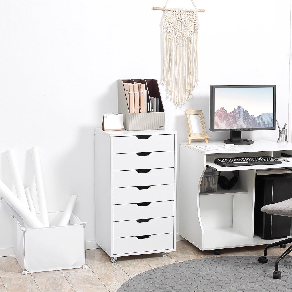 Scrivania con cassetti ¨C zephmum ¨C mobile organizzatore con 7 cassetti, bianco