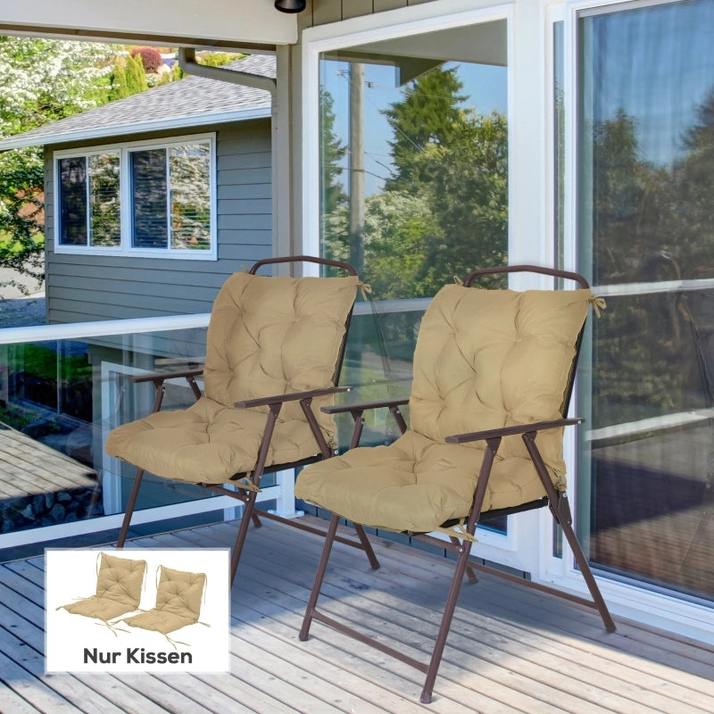 Set di 2 cuscini per sedia, 98 x 50 cm, con lacci, rivestimento in tessuto, spessore 8 cm, colore kaki.