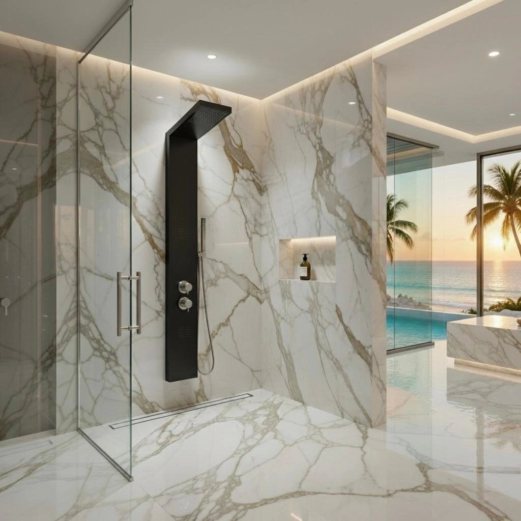 Colonna doccia pannello idromassaggio effetto cascata miscelatore termostatico YH8120 GRECIA - Nero
