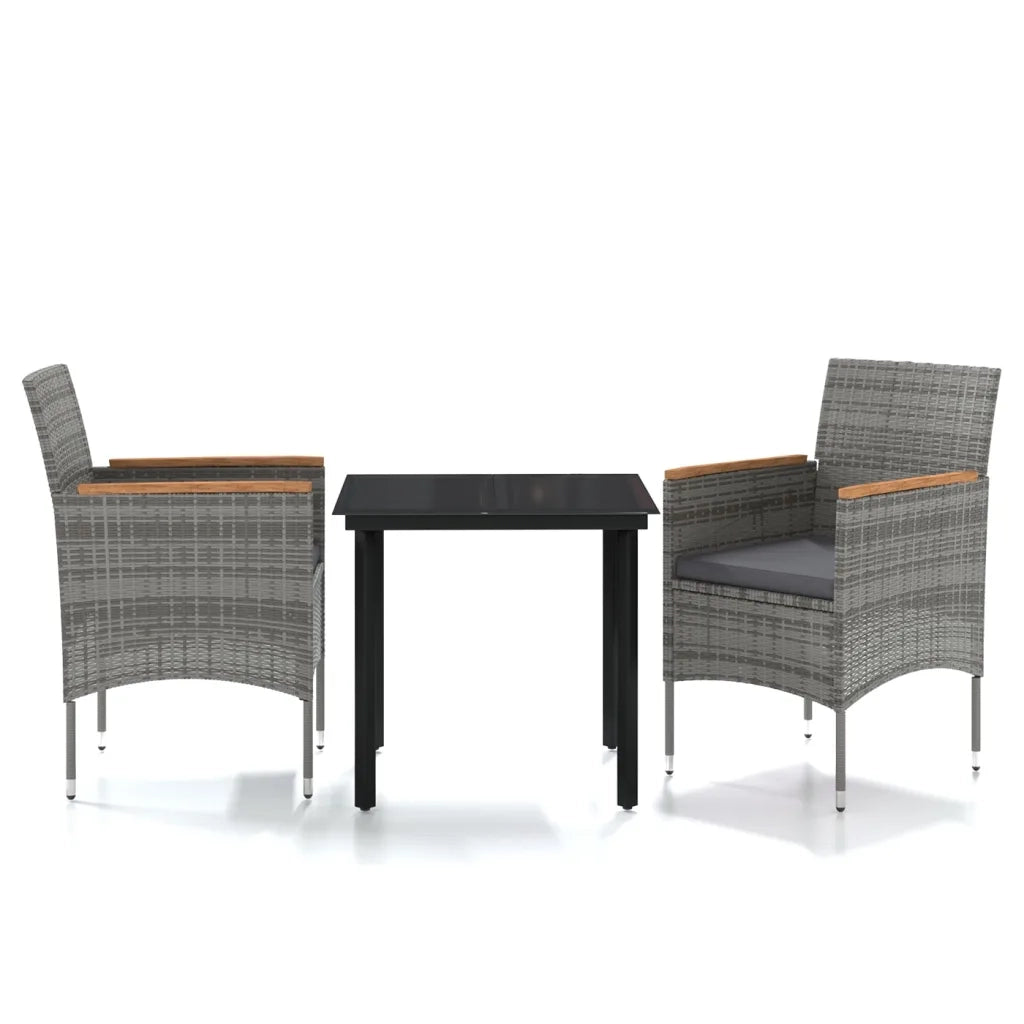 Set da Pranzo da Giardino 3 pz | Set Salotto da Giardino con Cuscini Grigio e Nero