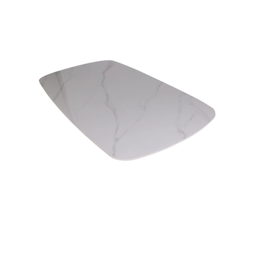 Tavolo Style con piano in ceramica effetto marmo bianco lucido e gambe nere
