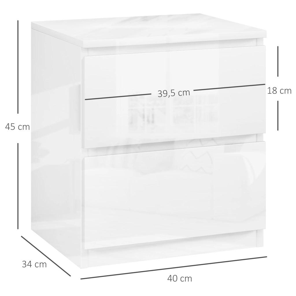 Comodino con 2 Cassetti ¨C zephmum ¨C Bianco Lucido 40x34x45 cm