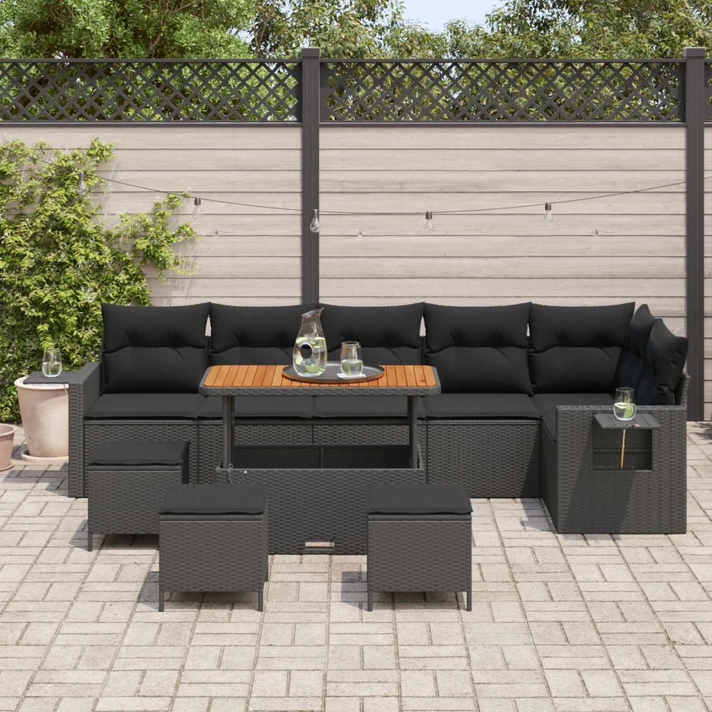 Set Divano da Giardino con cuscino 12 pcs Nero polyrattan