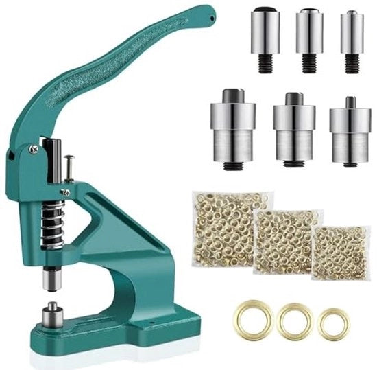 Macchina per occhi professionale a mano - Kit di attrezzi - 3 stampi - 900 occhi 6 mm/10 mm/12 mm - chiodi a molla - facile stoccaggio - macchina per chiodi a molla