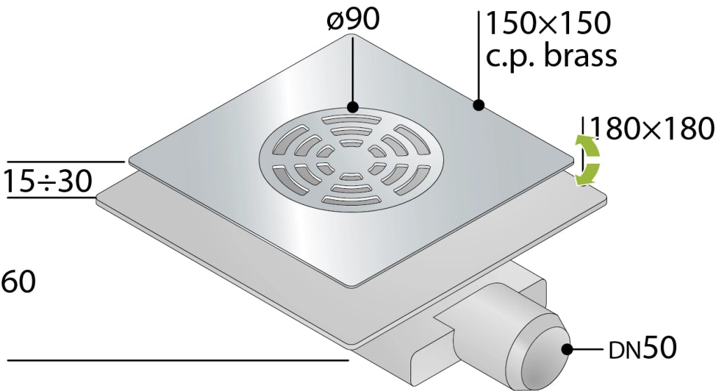 PILETTA SIFONATA INGOMBRO RIDOTTO PIASTRA QUADRA SENZA TELO- cm 15x15- TEA- pezzi 1