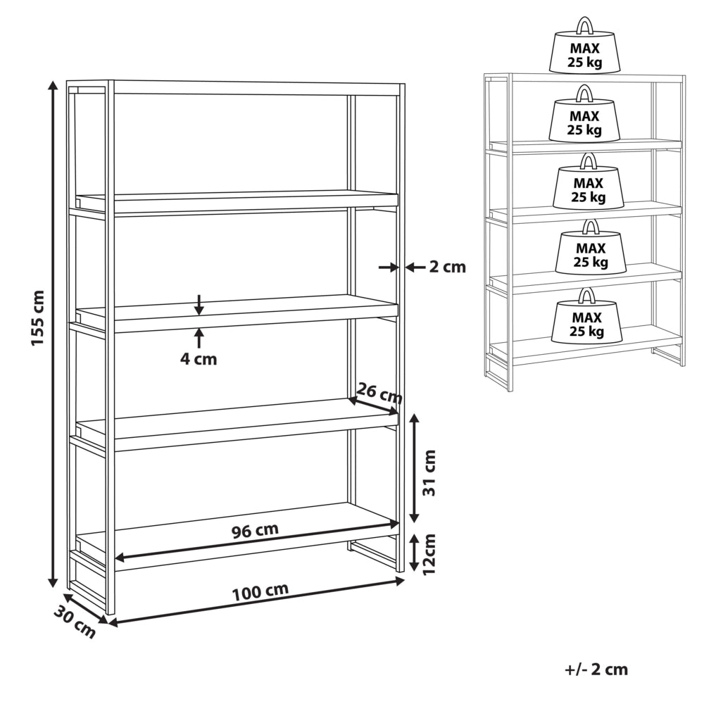 Libreria in Legno Scuro e Nero 155 x 100 cm Struttura in Metallo Industriale