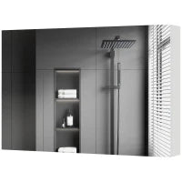 kleankin Armadietto Pensile Bagno con 3 Ante a Specchio e Ripiani Regolabili in Legno 90x13.5x60 cm, Bianco
