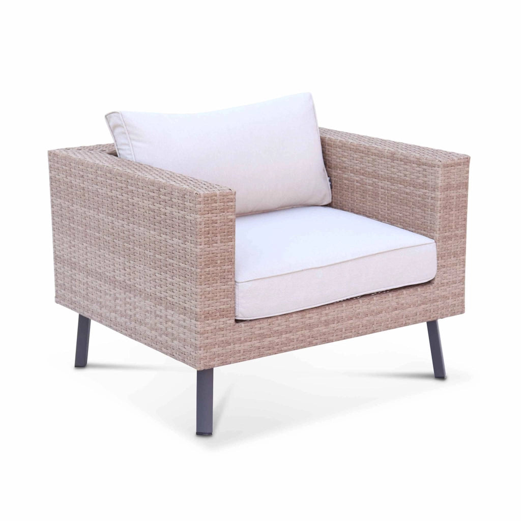 Salotto da giardino in resina intrecciata piatta, 5 posti, beige