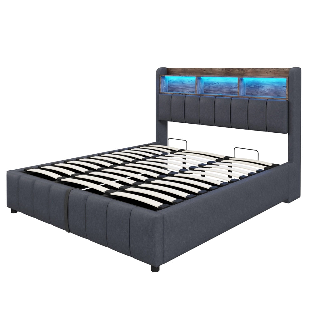 Letto matrimoniale - Xylo - 180x200 cm LED lino grigio