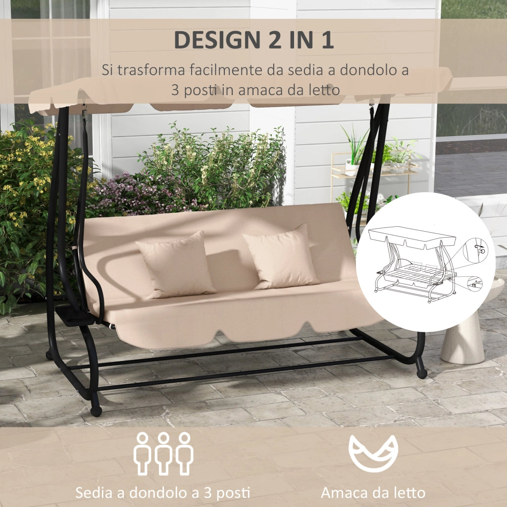 Dondolo Letto da Giardino 3 Posti con Tetto Regolabile e Vassoio. 200x120x164 cm. Marrone Chiaro
