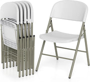 Set da 6 Sedie Pieghevoli in Plastica, Sedie Pieghevoli con Schienale e Struttura in Metallo, Sedie da Pranzo Portatili per Matrimonio e Festa, Portata 150 kg (Bianco)