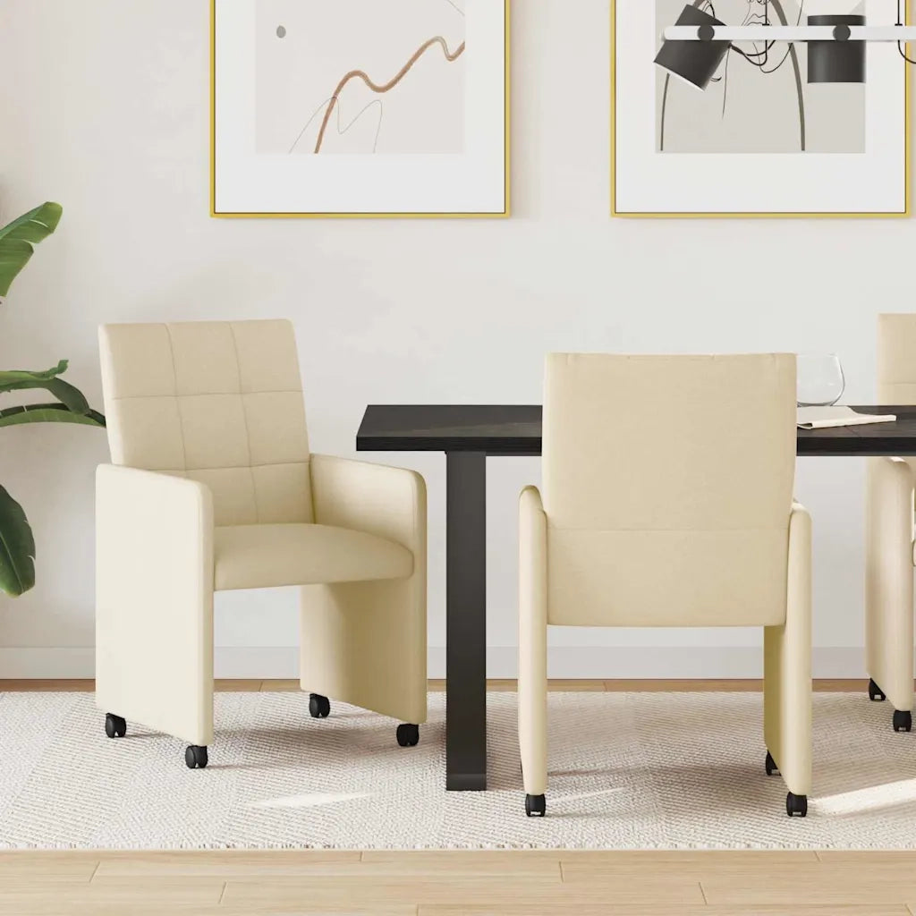 Sedie da Pranzo con Ruote 2 pcs Crema 58 x 65 x 94 cm Tessuto 42017836