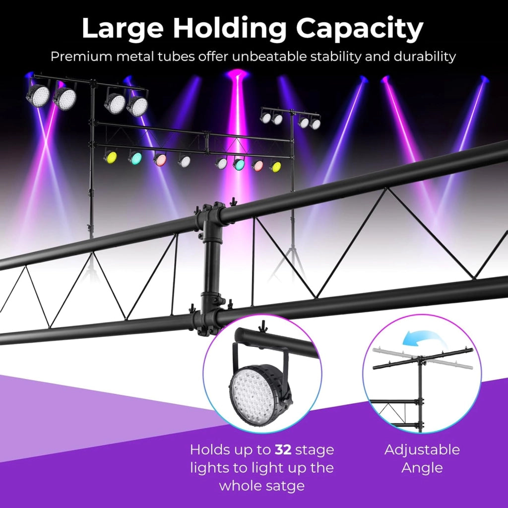 Stativo Luci, Supporto Luce per DJ Altezza Regolabile 180-360 CM, Stand Luci DJ in Metallo con 32 Punti di Fissaggio, per Illuminazione Fino a 100 KG